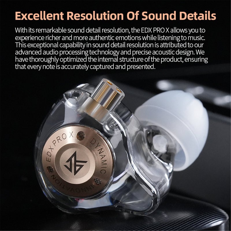 KZ EDX Pro X in-Ear Stage Monitor Headphone Dual Magnetic Dynamic Unit Earphone Shock Bass Earbuds with 0.75mm Detachable Cable Comfortable Wired Headset(No Mic) - Image 3